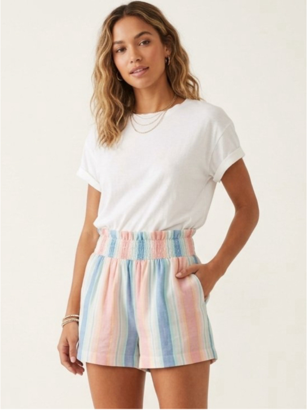 Women's Southern Tide Striped Linen Blend Shorts Size Small Blue Pink - 889